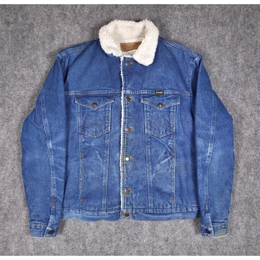 Wrangler Denim Jacket Mens Large Blue Sherpa Lined Authentic Western Trucker